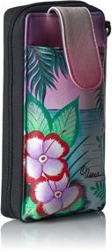 img 3 attached to 🌺 Striking Hand Painted Leather Smartphone Case & Wallet - Anna by Anuschka, Tropical Flamingo, One Size