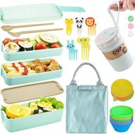 green japanese bento box lunch kit with 11 pcs - 3-in-1 compartment and leak-proof design, includes utensils for adults/kids, ideal bento lunch box containers for meal prep logo