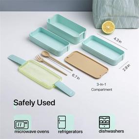 img 2 attached to Green Japanese Bento Box Lunch Kit with 11 PCS - 3-In-1 Compartment and Leak-proof Design, Includes Utensils for Adults/Kids, Ideal Bento Lunch Box Containers for Meal Prep