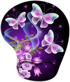 img 4 attached to 🦋 Ergonomic Mouse Pad with Wrist Support, Non-Slip Base, Large Purple Butterfly Design – Ideal Office Desk Supplies and Décor Accessories for Women and Girls