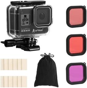 img 4 attached to 📷 Artman Housing Case Kit for GoPro Hero 8 Black - Waterproof Protective Housing Case (Up to 197FT/60M Depth), with Bonus 3-Pack Filters, 12 Anti-Fog Inserts, and Bracket Accessories