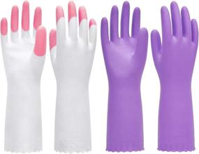 img 4 attached to 🧤 PACIFIC PPE - 2 Pairs Dishwashing Gloves, Reusable Waterproof PVC, Kitchen Cleaning Gloves with Cotton Liner - Pink & Purple - Medium