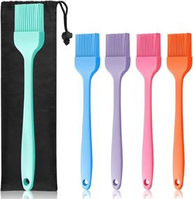 img 4 attached to 🔥 Set of 5 Heat Resistant Silicone Pastry Basting Brushes for BBQ Grill, Kitchen, Barbecues, and Baking - Spread Sauce, Butter, Oil - Dishwasher Safe