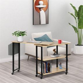 img 2 attached to 🪑 360° Rotating Sofa Side Table for Home Office with Storage Bag - Burly Wood