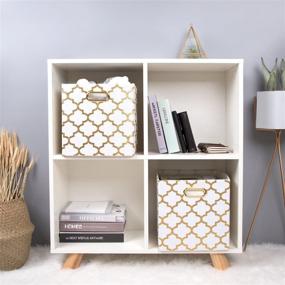 img 2 attached to Posprica Collapsible Storage Bins 11×11 Fabric Baskets Set of 4 - Cream Gold Lantern: Organize with Style!