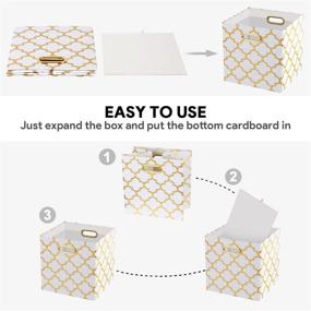 img 1 attached to Posprica Collapsible Storage Bins 11×11 Fabric Baskets Set of 4 - Cream Gold Lantern: Organize with Style!