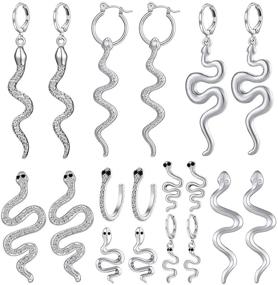 img 4 attached to 🐍 ZITULRY 9 Pairs Snake Earrings Set: Punk Rhinestone Serpent Huggie Hoops for Women - Crystal Accented Dangle Studs & Charm Huggies in Gold - Jewelry Gift