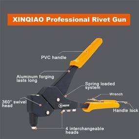 img 3 attached to 🔩 XINQIAO Rivet Gun Kit: 360° Swivel Head Hand Riveter Set for Metal with 100 Pcs Rivets & 4 Interchangeable Heads - Tool-Free!
