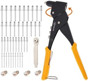 img 4 attached to 🔩 XINQIAO Rivet Gun Kit: 360° Swivel Head Hand Riveter Set for Metal with 100 Pcs Rivets & 4 Interchangeable Heads - Tool-Free!