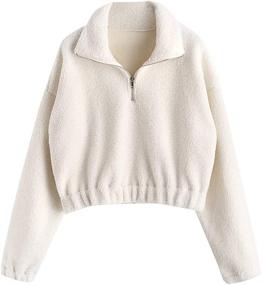 img 4 attached to 👗 Stylish & Comfortable: ZAFUL Women's Fashion Long Sleeve Lapel Half Zip Plain Faux Fur Sweatshirt