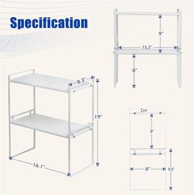 img 2 attached to 📦 Два модуля стеллажа Beeloving для шкафов с возможностью стекирования - универсальный органайзер для хранения на столе, в кухне, в ванной и в офисе - идеально подходит для организации специй, посуды, чашек и бутылок, - прочный и противоскользящий - белый, большой размер