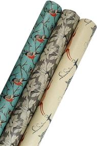 img 4 attached to 🎁 Beautifully Designed Printed Kraft Wrapping Paper - Elegant Snow Birds, Deer, and Ice Flowers on Brown Kraft - 30"x15 Feet, 112.5 Sq. Ft. Total