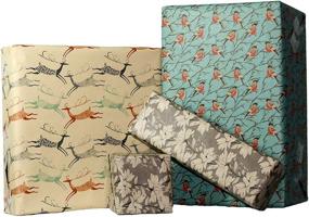 img 2 attached to 🎁 Beautifully Designed Printed Kraft Wrapping Paper - Elegant Snow Birds, Deer, and Ice Flowers on Brown Kraft - 30"x15 Feet, 112.5 Sq. Ft. Total