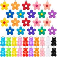 🌸 vibrant flower bear pendant charms - resin earring charms for diy jewelry making - necklace, bracelet, keychain supplies for teens girls (40pcs, in pairs) logo