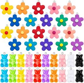 img 4 attached to 🌸 Vibrant Flower Bear Pendant Charms - Resin Earring Charms for DIY Jewelry Making - Necklace, Bracelet, Keychain Supplies for Teens Girls (40pcs, In Pairs)