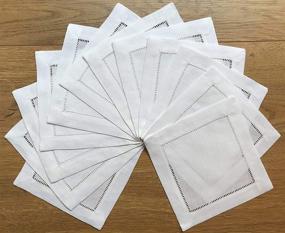 img 2 attached to Super Value Bulk Pack: White Linen Cocktail Napkin Coasters - Set of 50 6"x6" Ladder Hemstitch Cloth Napkins - Perfect for Beverage Parties