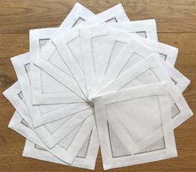img 3 attached to Super Value Bulk Pack: White Linen Cocktail Napkin Coasters - Set of 50 6"x6" Ladder Hemstitch Cloth Napkins - Perfect for Beverage Parties