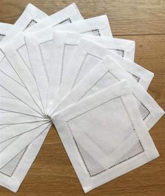 img 1 attached to Super Value Bulk Pack: White Linen Cocktail Napkin Coasters - Set of 50 6"x6" Ladder Hemstitch Cloth Napkins - Perfect for Beverage Parties