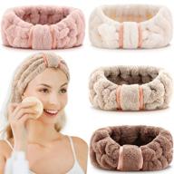 🏻 set of 4 microfiber makeup headbands - spa facial headbands with elastic terry cloth wrap for women, girls - perfect for washing face, makeup, shower, yoga & sports (coffee, khaki, pink, white) logo