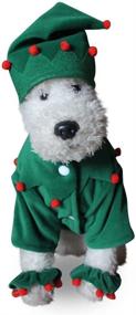 img 4 attached to 🎅 WORDERFUL Green Elf Dog Costume with Santa Hat - Christmas Xmas Pet Outfit Set with Leg Cuffs