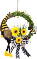 🌼 15-inch artificial bumble bee gnome wreath with sunflowers - ideal front door hanging, wall & window home decorations логотип