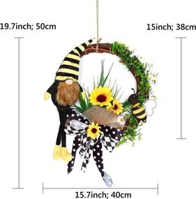 img 2 attached to 🌼 15-Inch Artificial Bumble Bee Gnome Wreath with Sunflowers - Ideal Front Door Hanging, Wall & Window Home Decorations