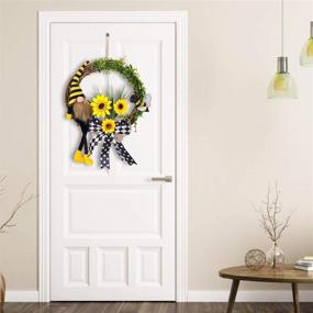 img 1 attached to 🌼 15-Inch Artificial Bumble Bee Gnome Wreath with Sunflowers - Ideal Front Door Hanging, Wall & Window Home Decorations