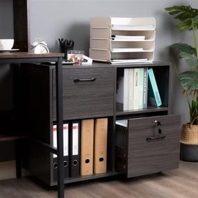 img 3 attached to 🗄️ Lavievert Wooden File Cabinet with Lock and 2 Drawers, Mobile Lateral Filing Cabinet, Printer Stand with Open Storage Shelves and Rolling Wheels for Home Office