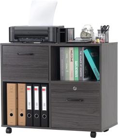 img 4 attached to 🗄️ Lavievert Wooden File Cabinet with Lock and 2 Drawers, Mobile Lateral Filing Cabinet, Printer Stand with Open Storage Shelves and Rolling Wheels for Home Office