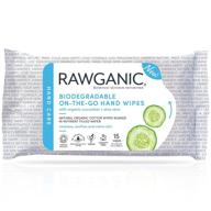 🌿 rawganic biodegradable on-the-go hand wipes - moist alcohol-free fragrance-free organic cotton wet wipes with aloe vera & cucumber (15 wipes/pack) logo