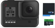 📷 gopro hero8 black waterproof action camera with touchscreen - 4k ultra hd video, 12mp photos, 1080p live stream, accessory bundle with extra gopro usa batteries and pny 64gb u3 microsdhc card logo