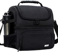 🥪 black mier dual compartment lunch bag tote - insulated leakproof cooler bag with shoulder strap for men and women logo