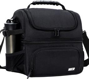 img 4 attached to 🥪 Black MIER Dual Compartment Lunch Bag Tote - Insulated Leakproof Cooler Bag with Shoulder Strap for Men and Women