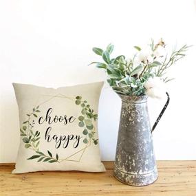img 1 attached to 🍂 FBCOO Choose Happy Decorative Throw Pillow Cover, Olive Branch Wreath Inspirational Quote Cushion Case Decor Sign, Farmhouse Fall Autumn Seasonal Home Square Pillowcase Decoration for Sofa Couch 18x18