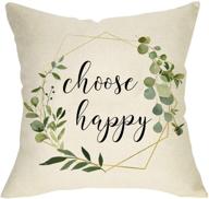 🍂 fbcoo choose happy decorative throw pillow cover, olive branch wreath inspirational quote cushion case decor sign, farmhouse fall autumn seasonal home square pillowcase decoration for sofa couch 18x18 logo