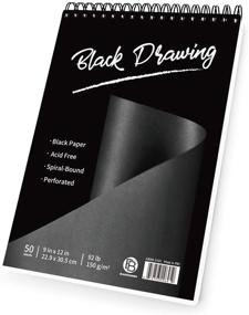 img 4 attached to Bachmore Black Drawing Pad 9X12 inch, 50 Sheets - Top Spiral-Bound, Perforated Sketchbook 📚 with Heavyweighted 92lb/150gsm Paper for Graphite, Acrylic, Colored Pencils, Charcoal, Opaque Inks, Gouache & Pastels