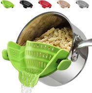 🍝 convenient hands-free clip-on silicone pot strainer - upgraded kitchen gadget for efficient pasta, spaghetti, and meat grease draining - heat resistant, fits pots, pans, and bowls - green logo