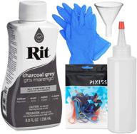 8oz all-purpose charcoal grey liquid rit dye, pixiss tie dye accessories bundle: rubber bands, gloves, funnel, squeeze bottle logo