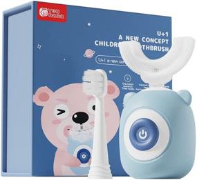img 4 attached to Blue U-Shaped Toddlers Electric Toothbrush, 360 Ultrasonic Autobrush for Kids Ages 2-12