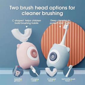 img 2 attached to Blue U-Shaped Toddlers Electric Toothbrush, 360 Ultrasonic Autobrush for Kids Ages 2-12