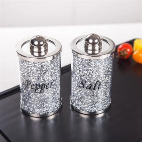 img 2 attached to SHYFOY Silver Stainless Steel Salt and Pepper Shakers with Crushed Diamond - Refillable, Bling Kitchen Accessories for Enjoying Fresh Ground Pepper, Himalayan or Sea Salts