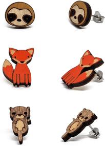 img 4 attached to 🐾 Handmade USA Animal Lover Stud Earrings, Fun Nature-themed Laser Cut Wood Earrings by Unpossible Cuts