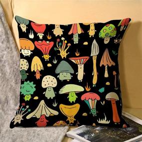 img 4 attached to Vibrant Mushroom Print Pillow Covers: Stylish Linen Decor for Sofa Couch & Bedroom - 18x18 Inch Square Cushion Slip with Dual-sided Colorful Design