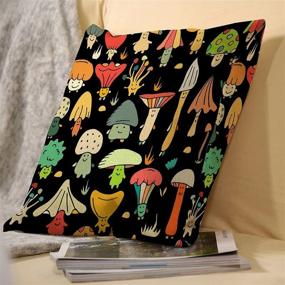 img 1 attached to Vibrant Mushroom Print Pillow Covers: Stylish Linen Decor for Sofa Couch & Bedroom - 18x18 Inch Square Cushion Slip with Dual-sided Colorful Design