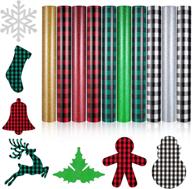 🎀 buffalo plaid heat transfer vinyl - 10 sheets of 12 x 10 inch pu glitter htv in red/black, green/black, and white/black. adhesive iron-on patches for clothes. logo