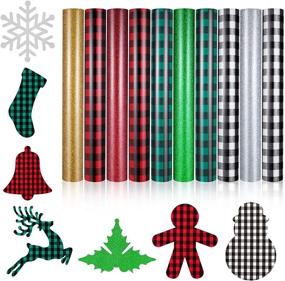 img 4 attached to 🎀 Buffalo Plaid Heat Transfer Vinyl - 10 Sheets of 12 x 10 Inch PU Glitter HTV in Red/Black, Green/Black, and White/Black. Adhesive Iron-On Patches for Clothes.