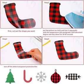 img 2 attached to 🎀 Buffalo Plaid Heat Transfer Vinyl - 10 Sheets of 12 x 10 Inch PU Glitter HTV in Red/Black, Green/Black, and White/Black. Adhesive Iron-On Patches for Clothes.