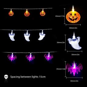 img 3 attached to 🎃 Halloween Lights Set of 3 (Orange Pumpkin, White Ghost, Purple Bat) - Battery Operated, Indoor/Outdoor, 60 LED String Lights for Halloween Decor, Party Supplies, Home Decor, Room