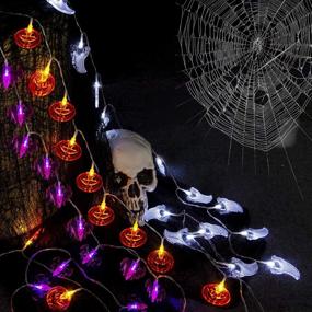 img 1 attached to 🎃 Halloween Lights Set of 3 (Orange Pumpkin, White Ghost, Purple Bat) - Battery Operated, Indoor/Outdoor, 60 LED String Lights for Halloween Decor, Party Supplies, Home Decor, Room