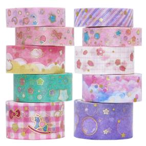 img 1 attached to 🎁 VEYLIN 10 Rolls Gold Foil Washi Tape - Pastel Decorative Masking Tape for Gift Wrappings